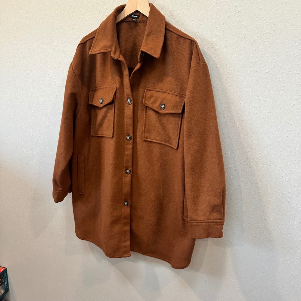 Express Shacket Women XL Rust Brown Oversized Fleece Shirt Jacket 009710137 - Picture 4 of 16